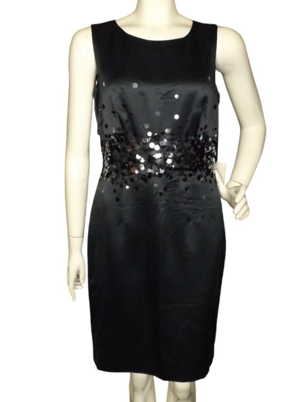 new CALVIN KLEIN Dress, 8, Gray/Sequin Waist, Sleeveless, Satiny